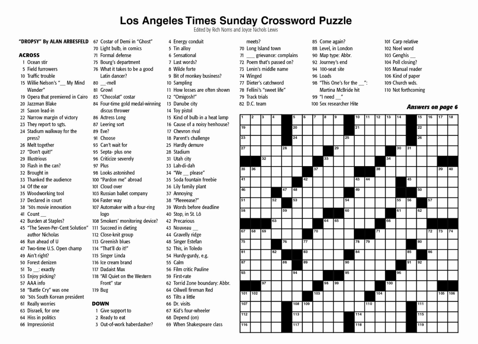 Merle Reagle Sunday Crosswords Free Printable Crossword