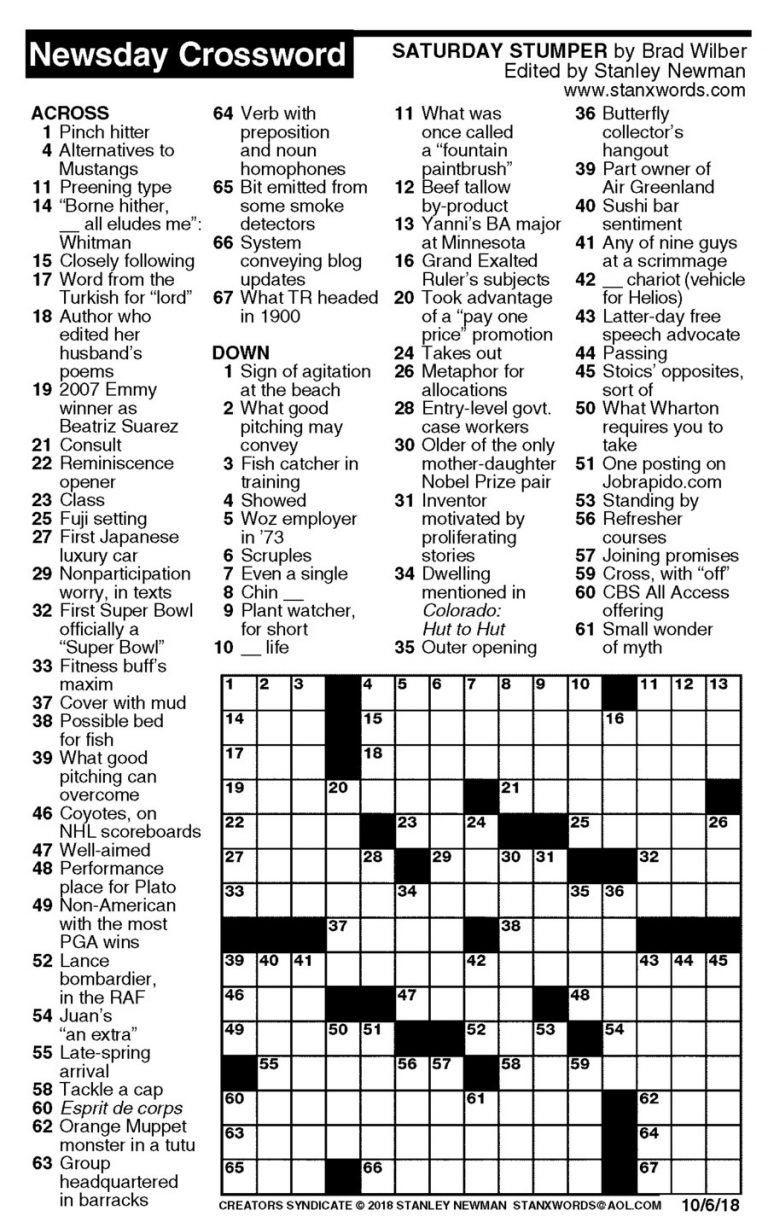 Newsday Crossword Brainsonly Free Printable Crosswords