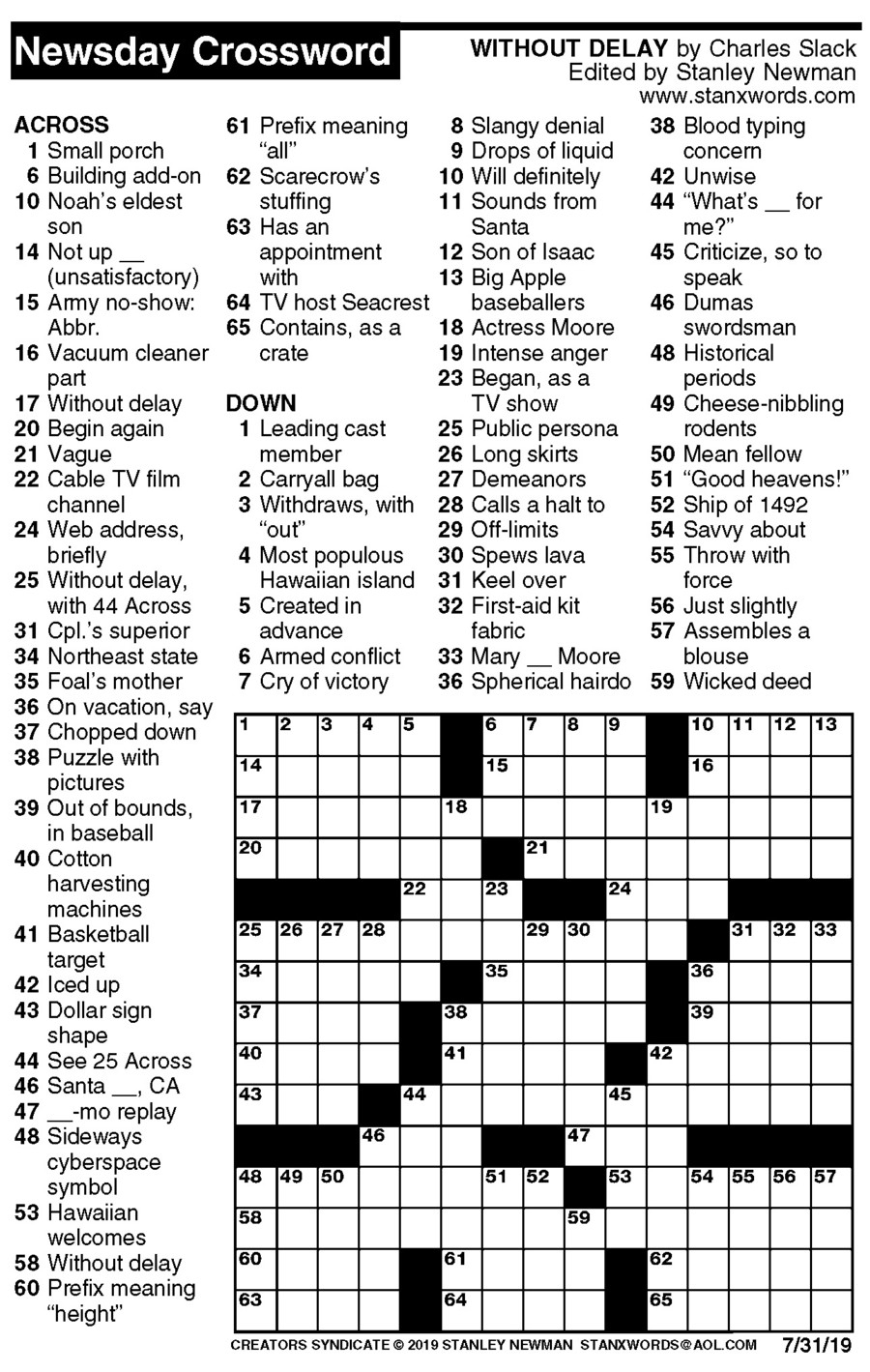 Newsday Crossword Brainsonly Free Printable Crosswords
