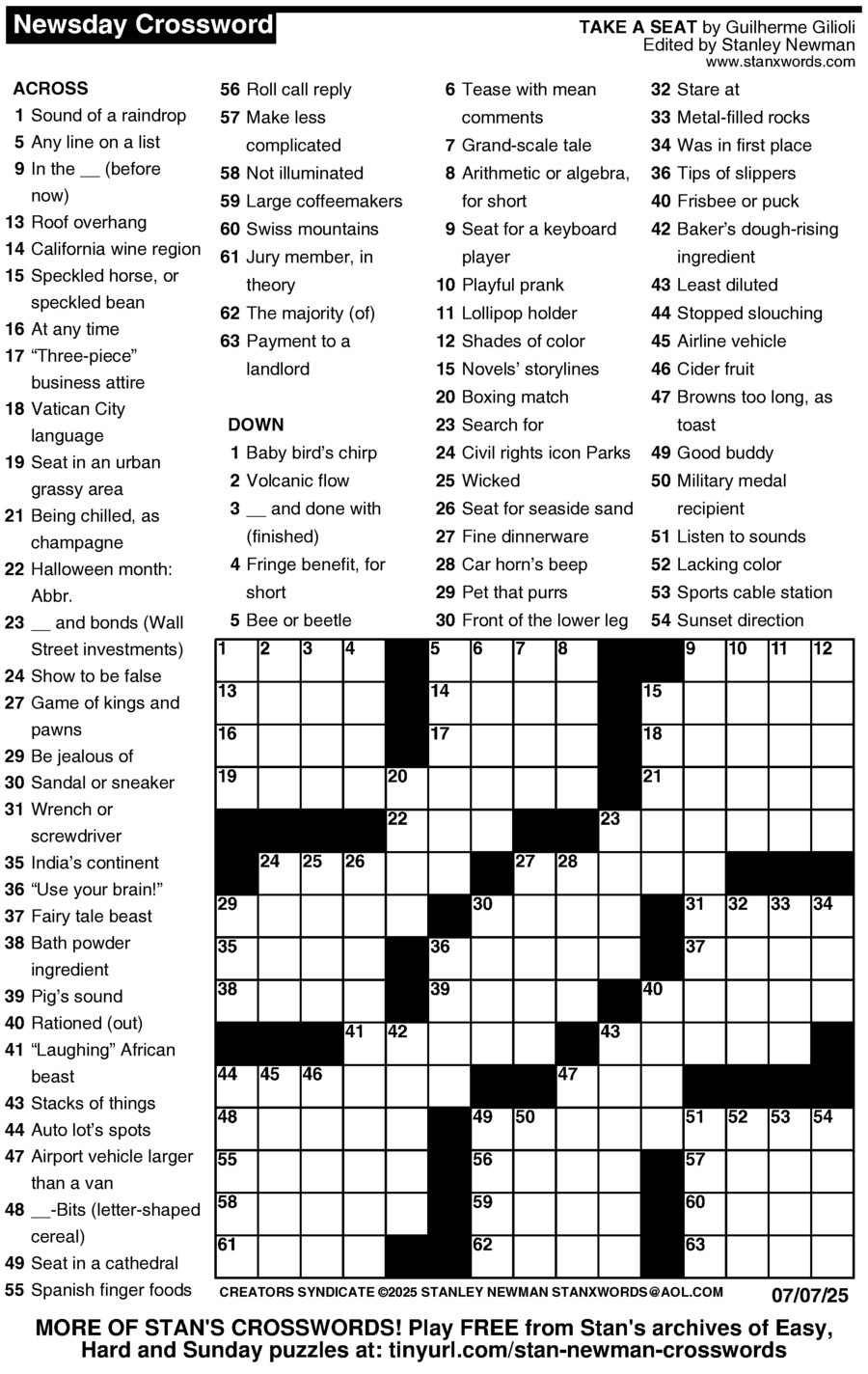 Newsday Crossword Puzzle Brains Only Printable All FREE Printables