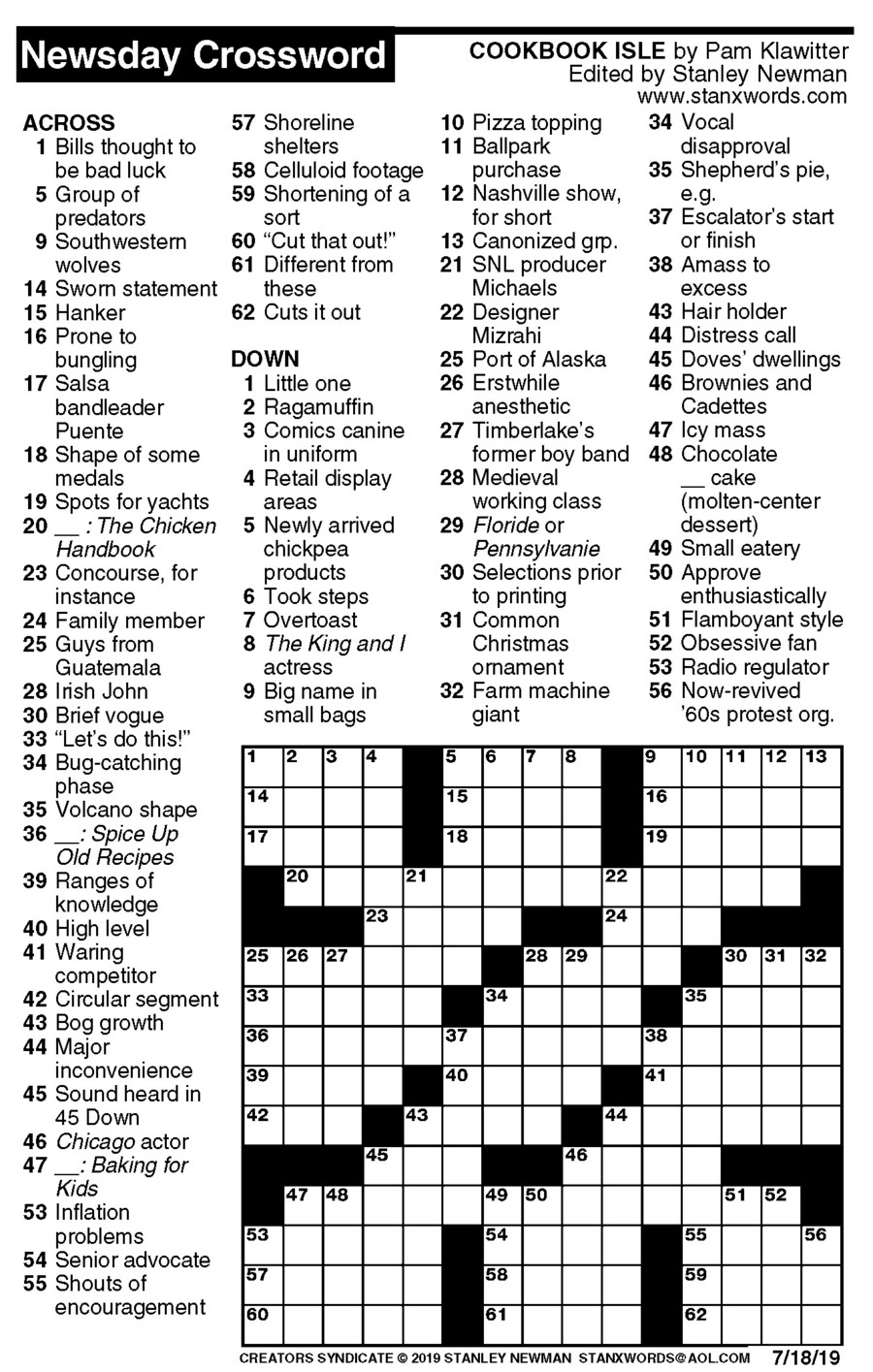 Newsday Crossword Puzzle Printable