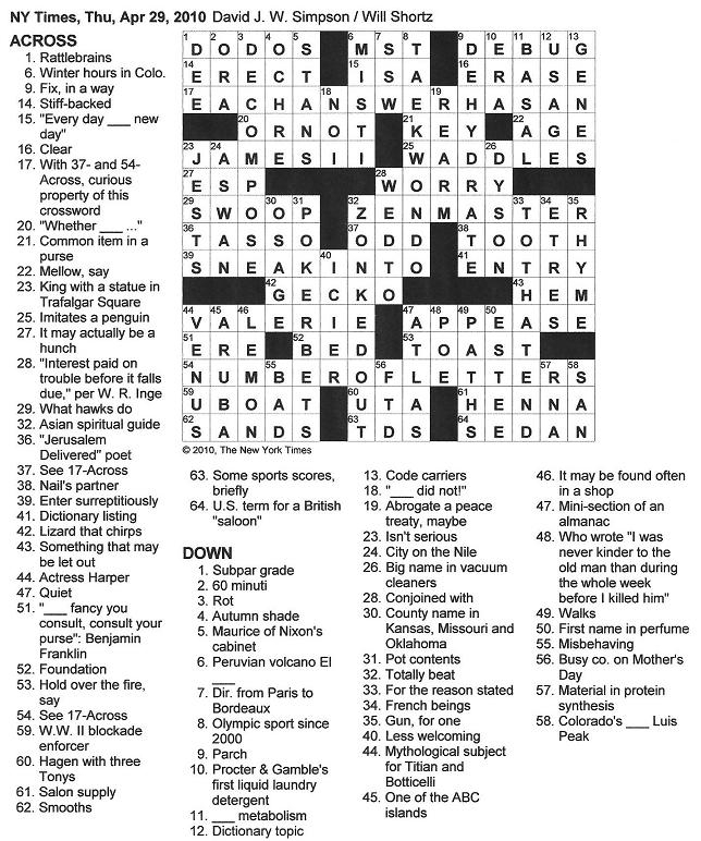 Nyt Seattle Times Crossword Free Printable Crosswords