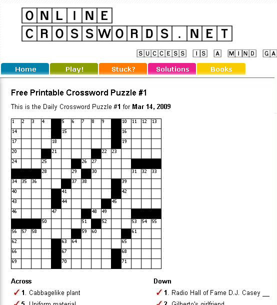 OnlineCrosswords Free Printable Crossword Puzzles
