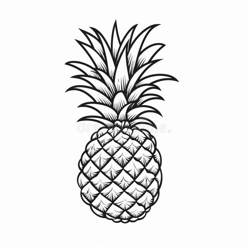 Pineapple Tropical Fruit Outline Vector Icon Drawing Monochrome 