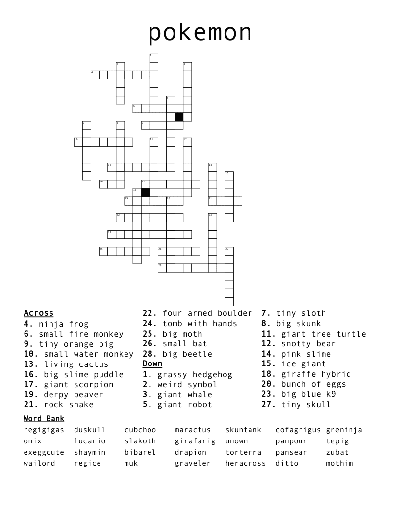 Pokemon Crossword Puzzles Free Downloadable Free Download And Print 