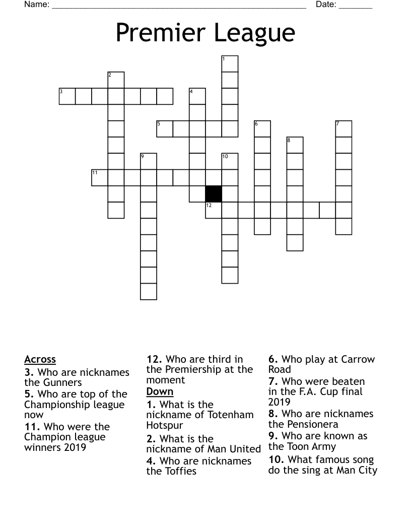 Premier League Crossword WordMint