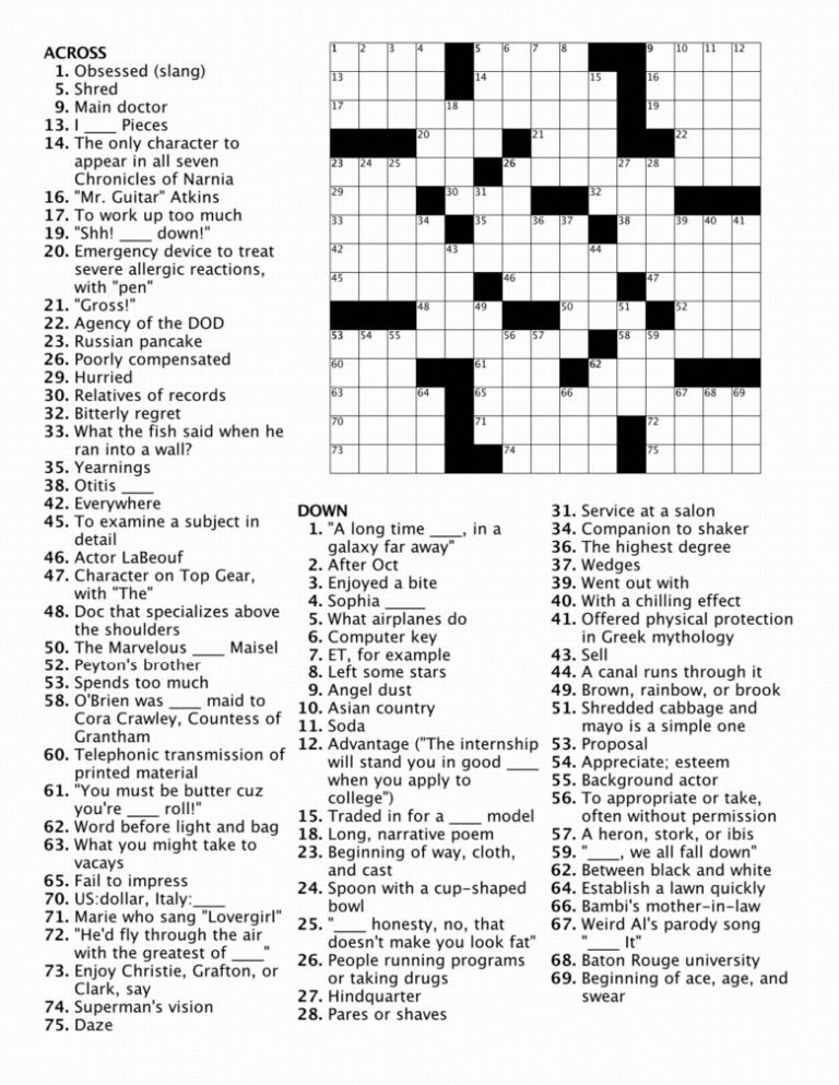 Printable Adult Crossword Puzzles To Print Printable JD
