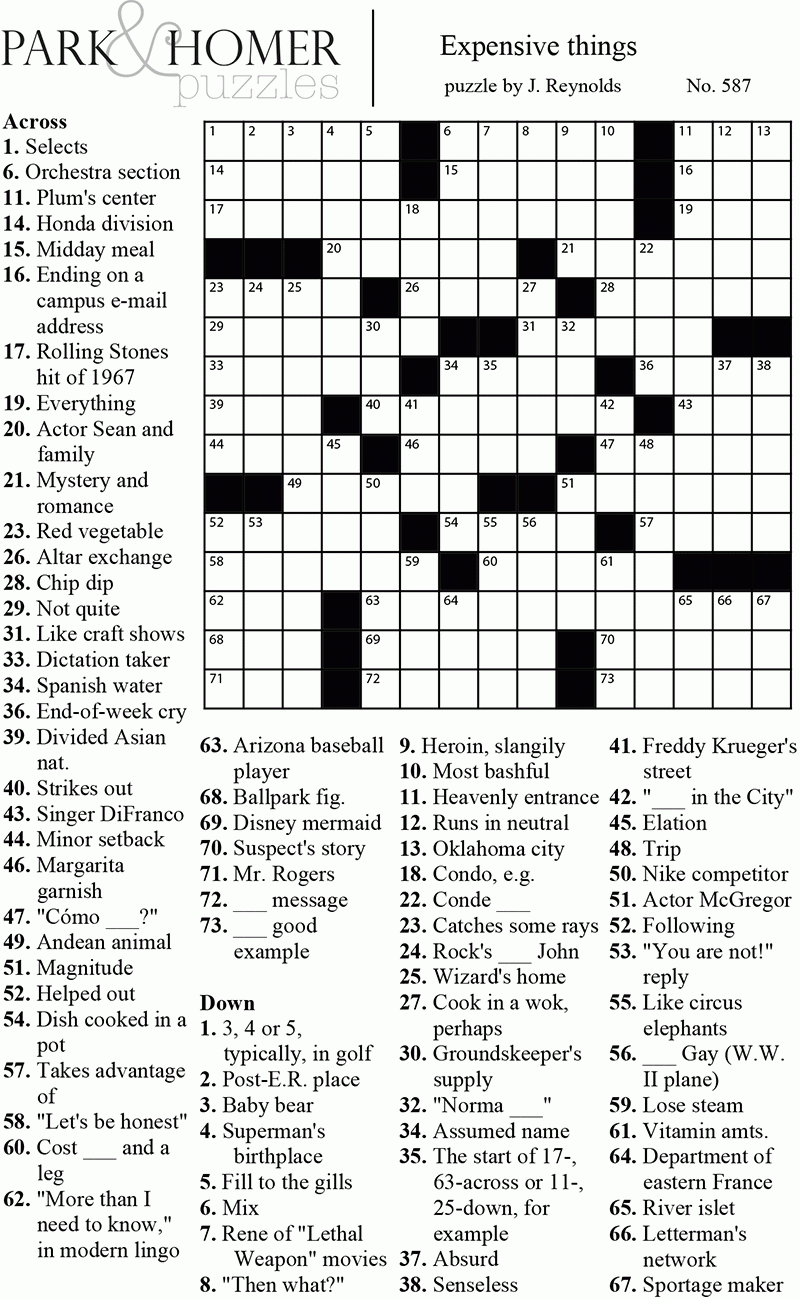 Printable Crossword Puzzles Solutions