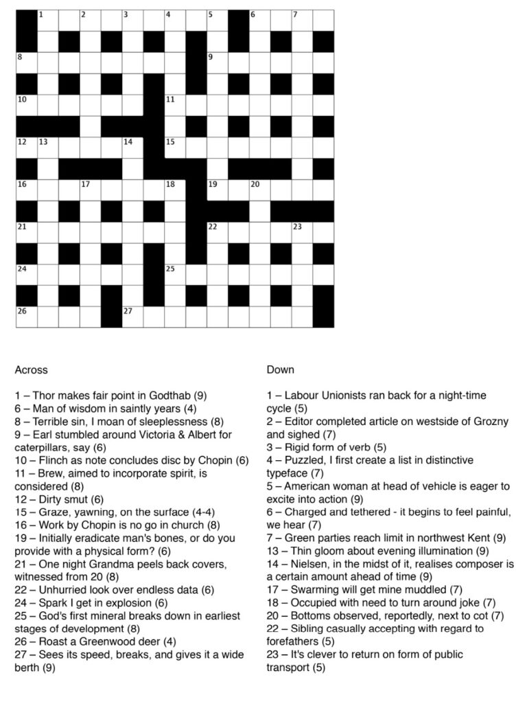 Printable Globe And Mail Cryptic Crossword Printable JD