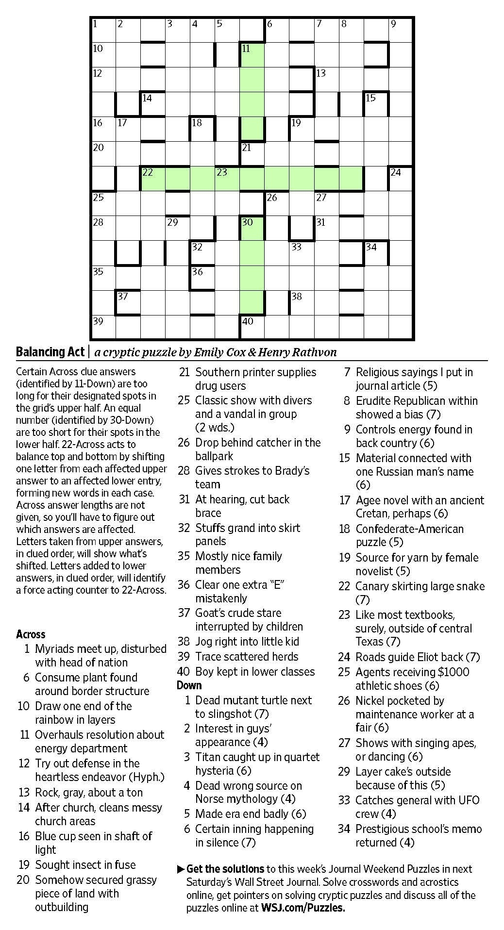 Printable Wall Street Journal Crossword Puzzle Free Printable Crosswords