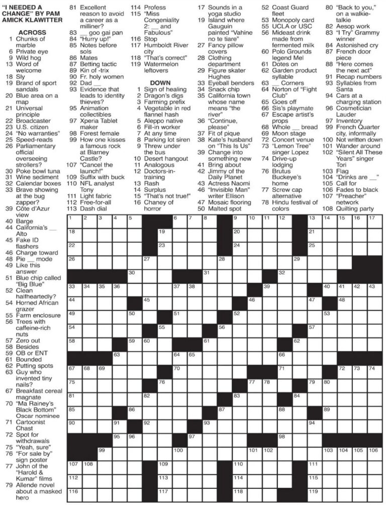 Printable Wall Street Journal Crossword Puzzle Printable JD