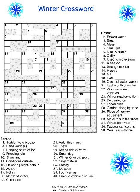 Printable WINTER Crossword Puzzle Printable Crossword Puzzles Emma 