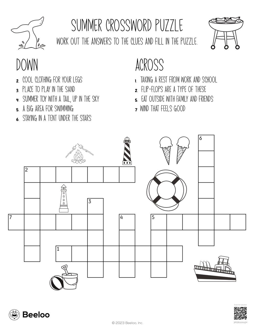 Summer themed Crossword Puzzles Beeloo Printable Crafts And 