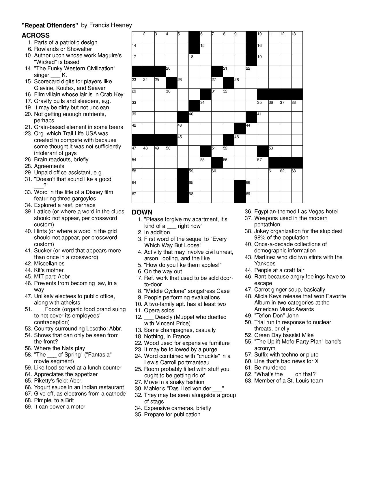 Sunday Crossword Puzzles Printable