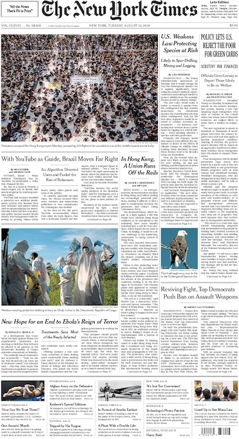 The New York Times In Print For Tuesday August 13 2019 The New York 