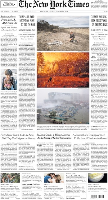 The New York Times In Print For Tuesday October 9 2018 The New York 