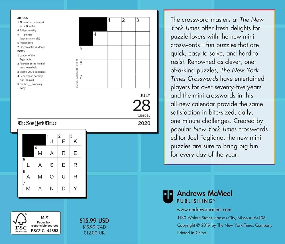 The New York Times Mini Crossword Puzzles 2020 Day to Day Calendar Fagliano Joel 0050837427877 Amazon Books