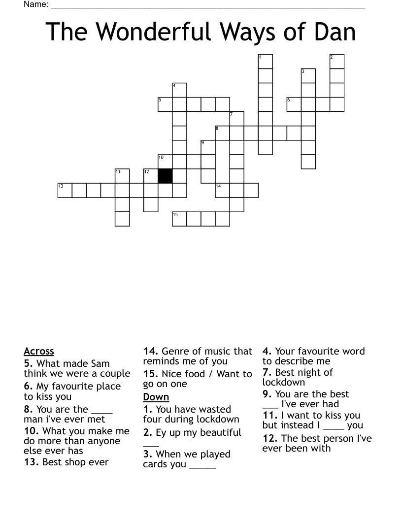 The Wonderful Ways Of Dan Crossword WordMint