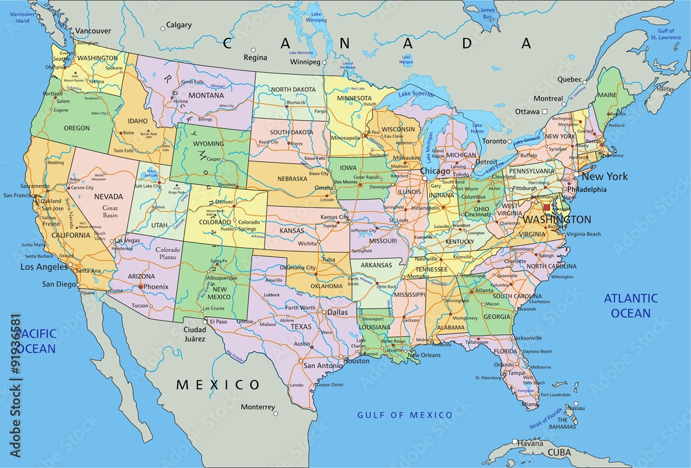 United States Of America Map Labeled Winna Kamillah