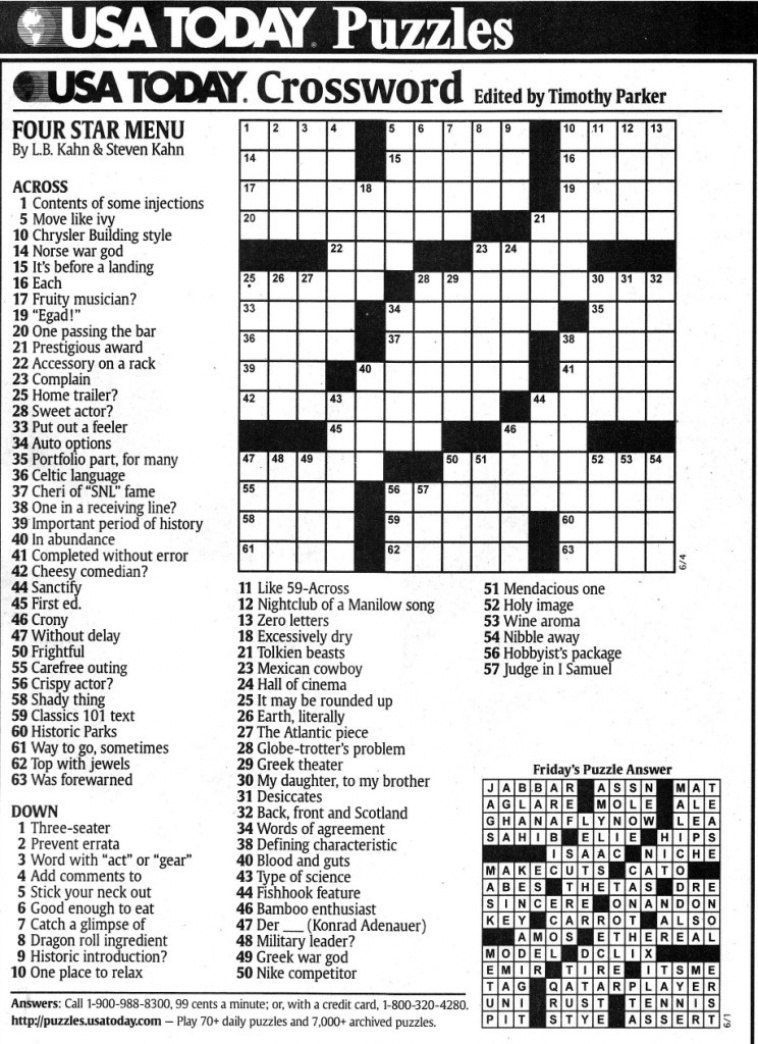 Usa Today Crossword Printable Version James Crossword Puzzles