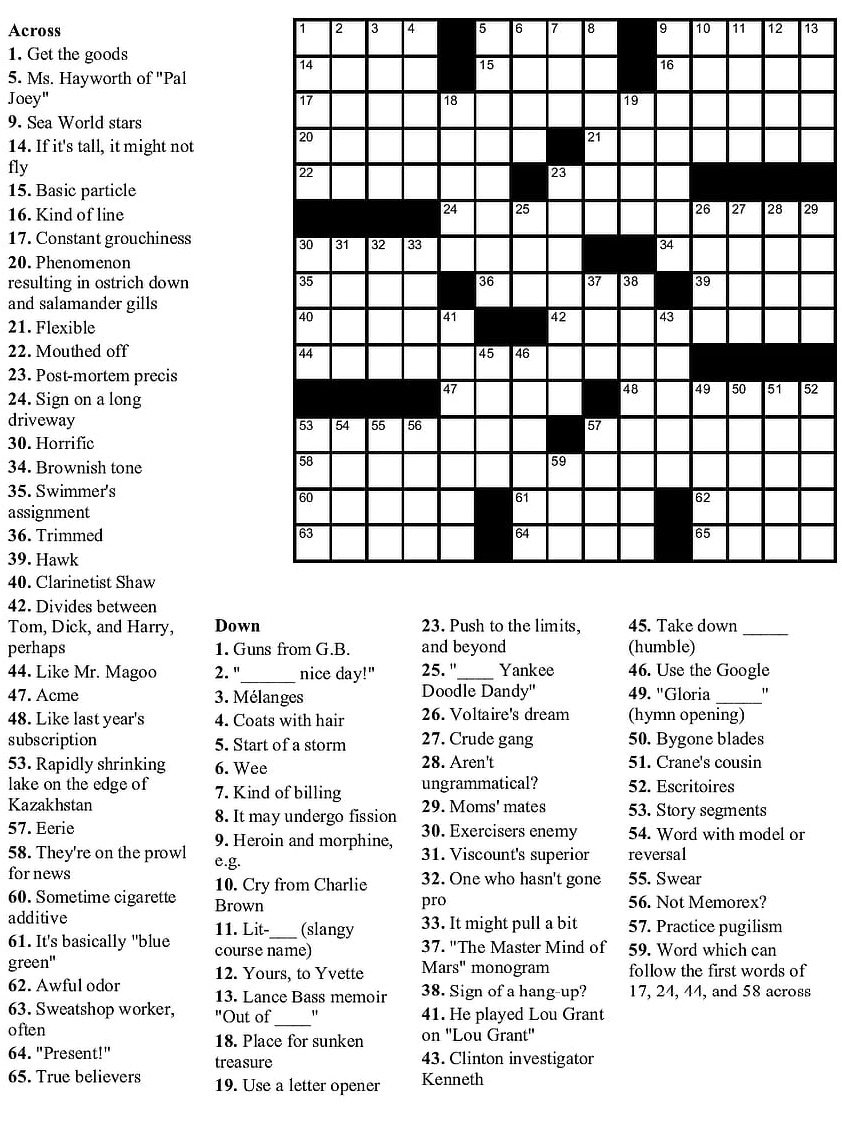Washington Post Daily Crossword Free Printable Crosswords