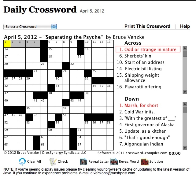 Washington Post Daily Crossword Puzzle Educational Printable Activities