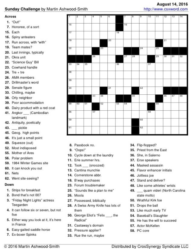 Washington Post Printable Crossword
