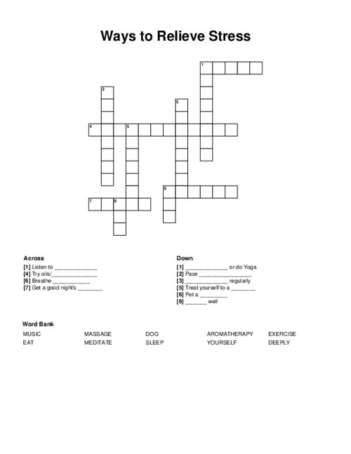Ways To Relieve Stress Crossword Puzzle