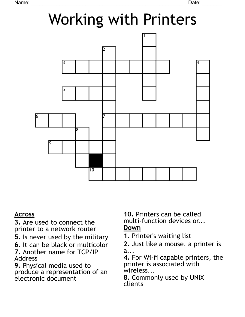Working With Printers Crossword WordMint