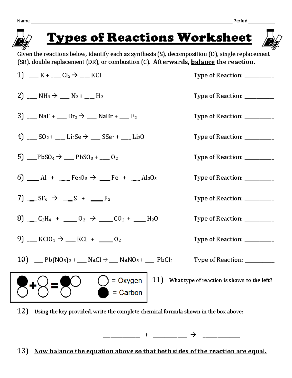 13 Classifying And Balancing Chemical Reactions Worksheet Studocu