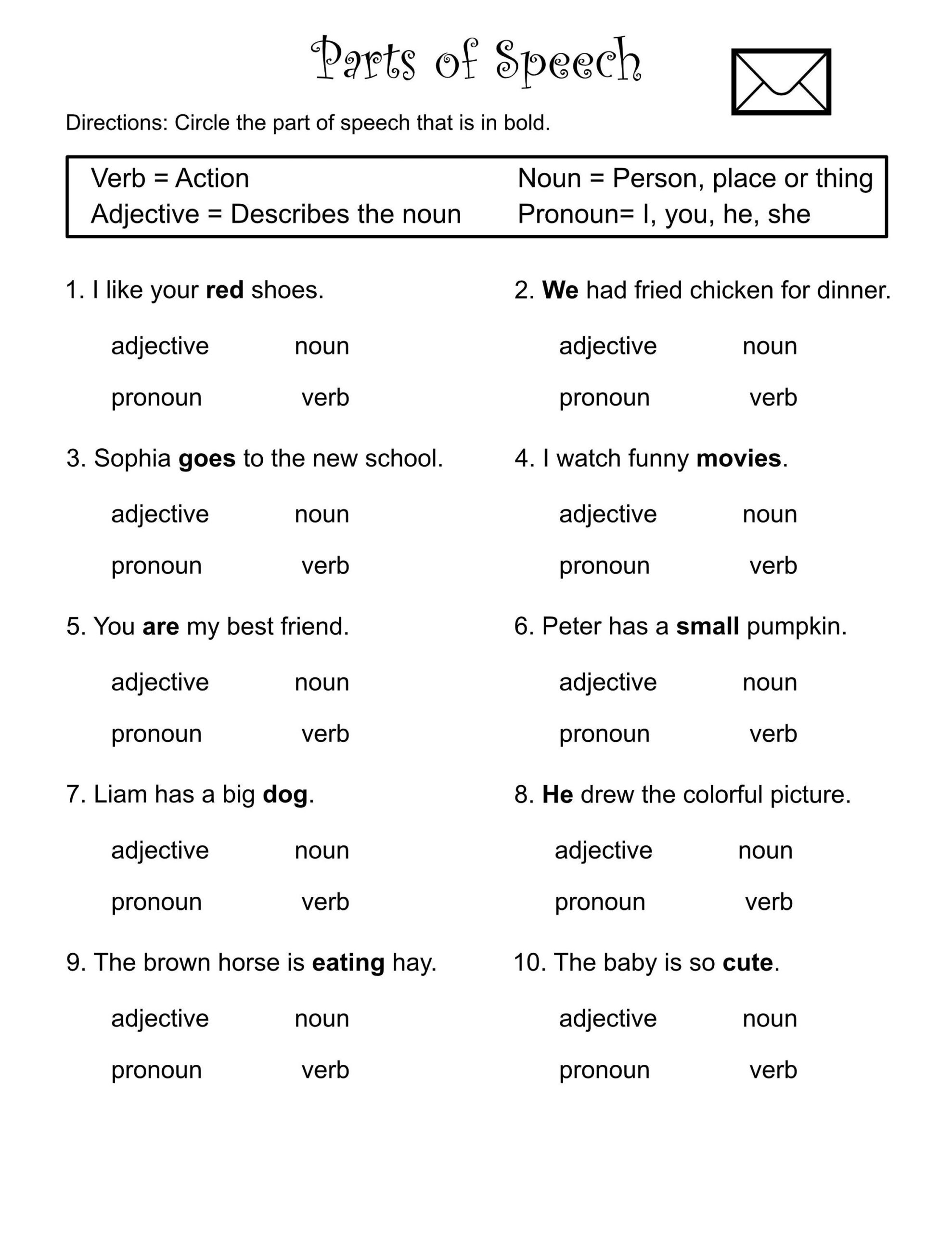 1st Through 3rd Grade parts Of Speech worksheets verbs nouns 