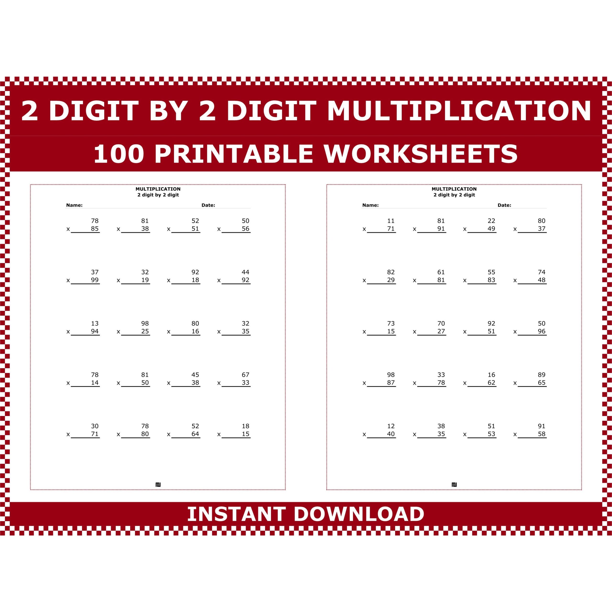 2 digit Multiplication Worksheets 100 Pages PDF Download Etsy UK