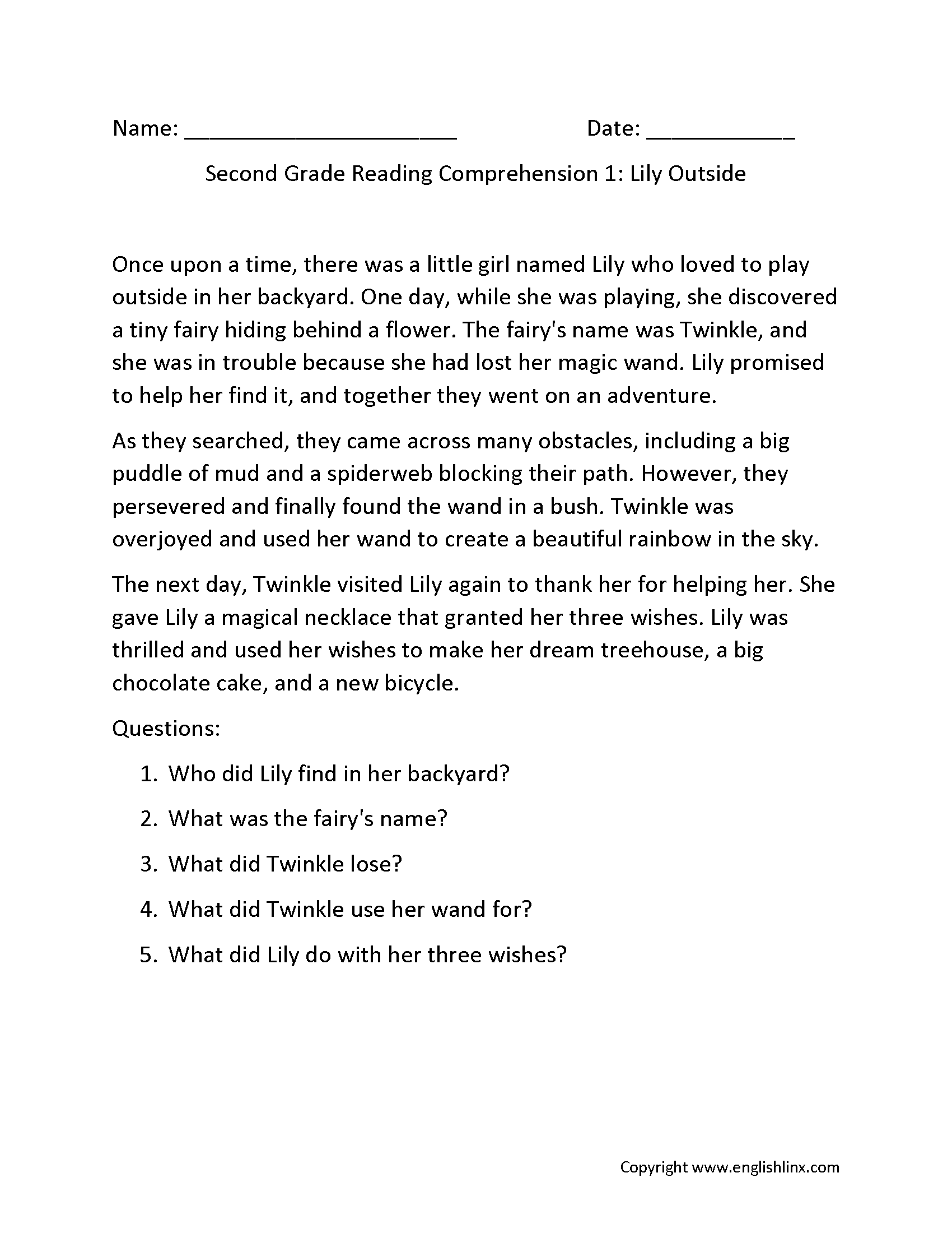 2nd Grade Reading Comprehension Worksheets Free Printable Passages U0026 Questions