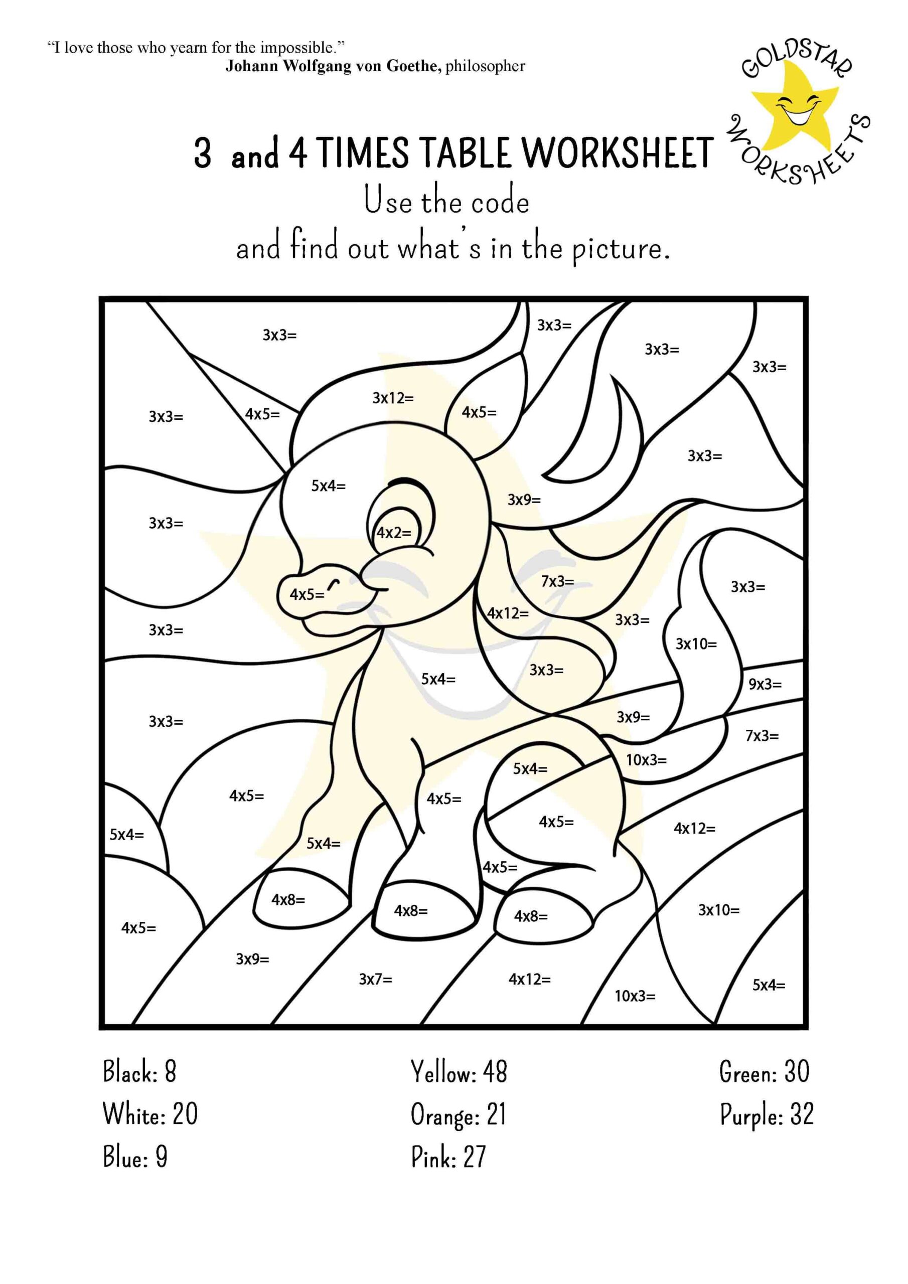 3 U0026 4 Times Tables On One Page Free Colorful Multiplication Sheets