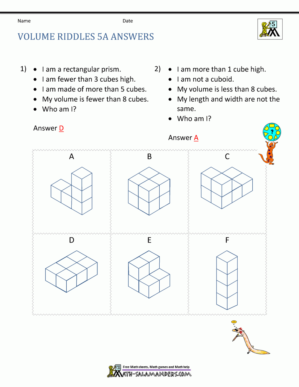 5th Grade Volume Worksheets