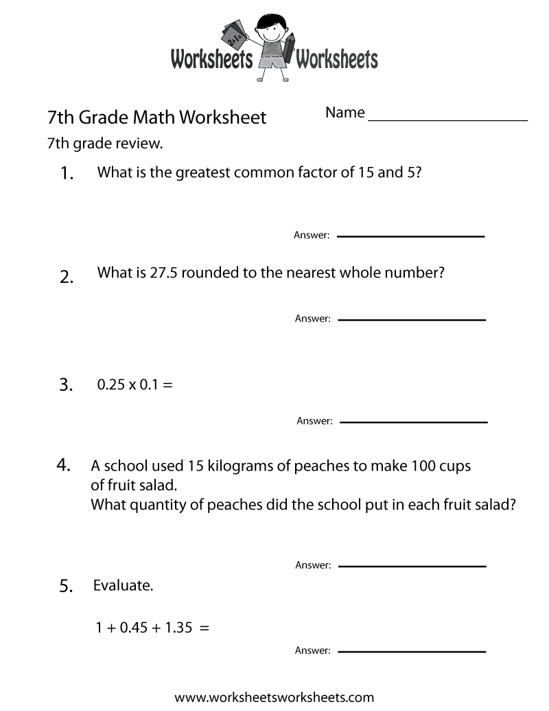 7th Grade Math Review Worksheet Worksheets Worksheets 