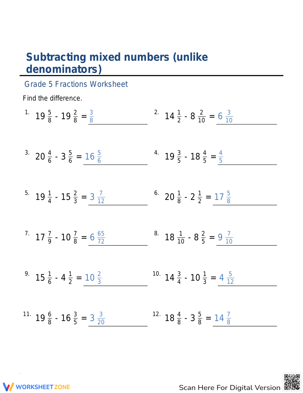 Adding And Subtracting Mixed Numbers Worksheets U0026 Printable