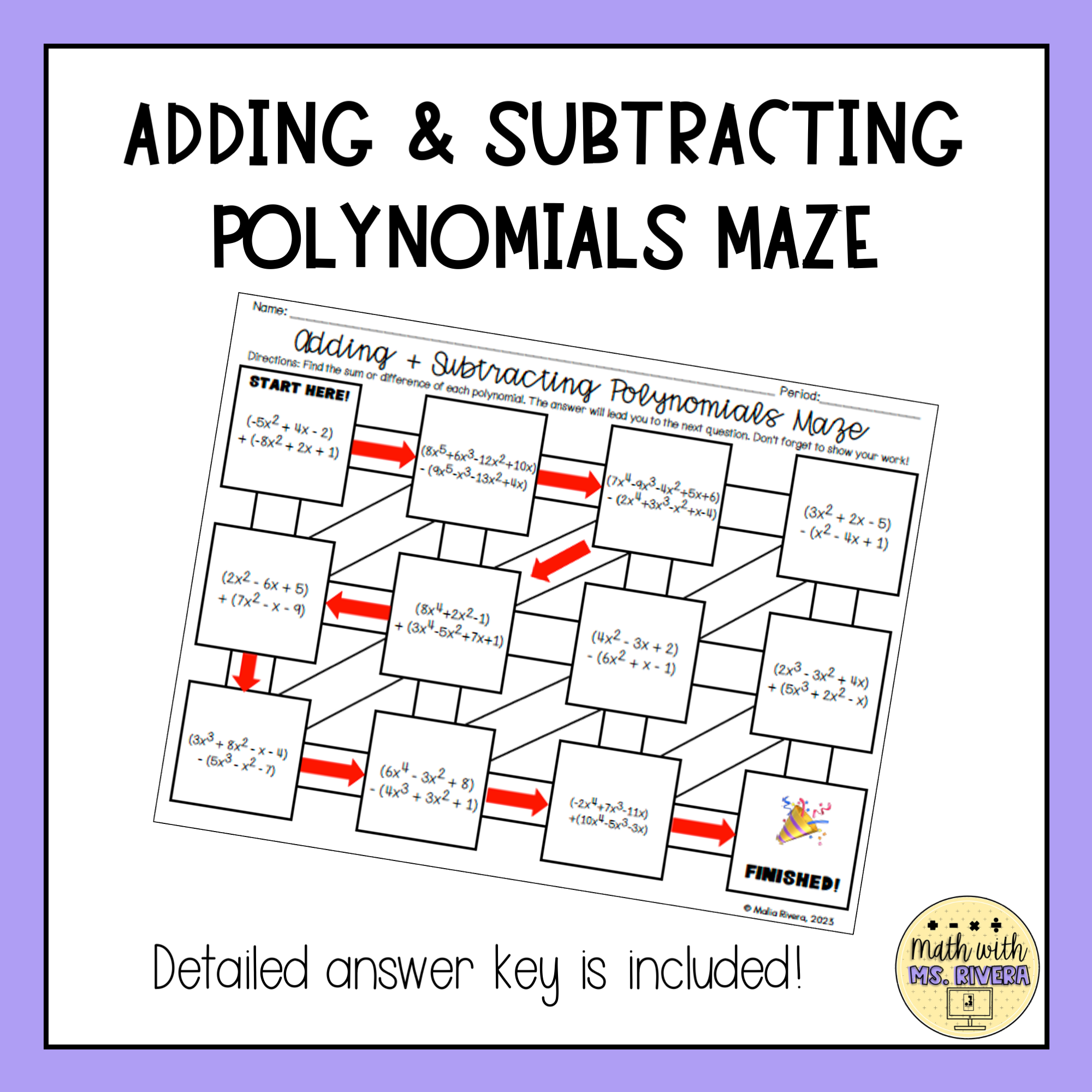 Adding And Subtracting Polynomials Maze Worksheet