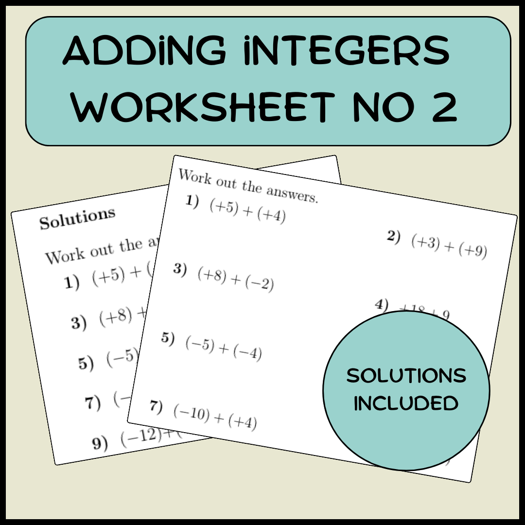 Adding Integers Worksheet No 2 with Answers 