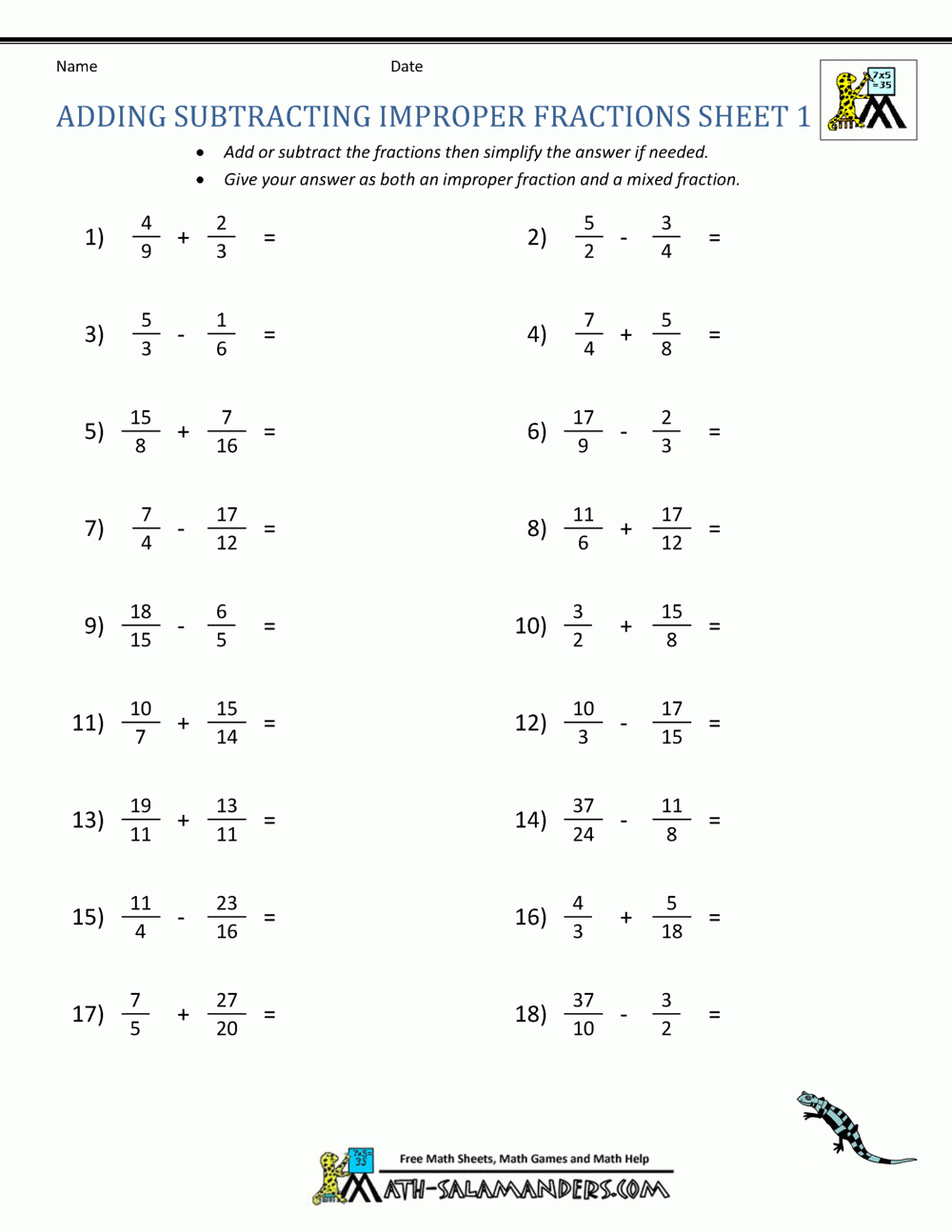 Adding Subtracting Fractions Worksheets Worksheets Library