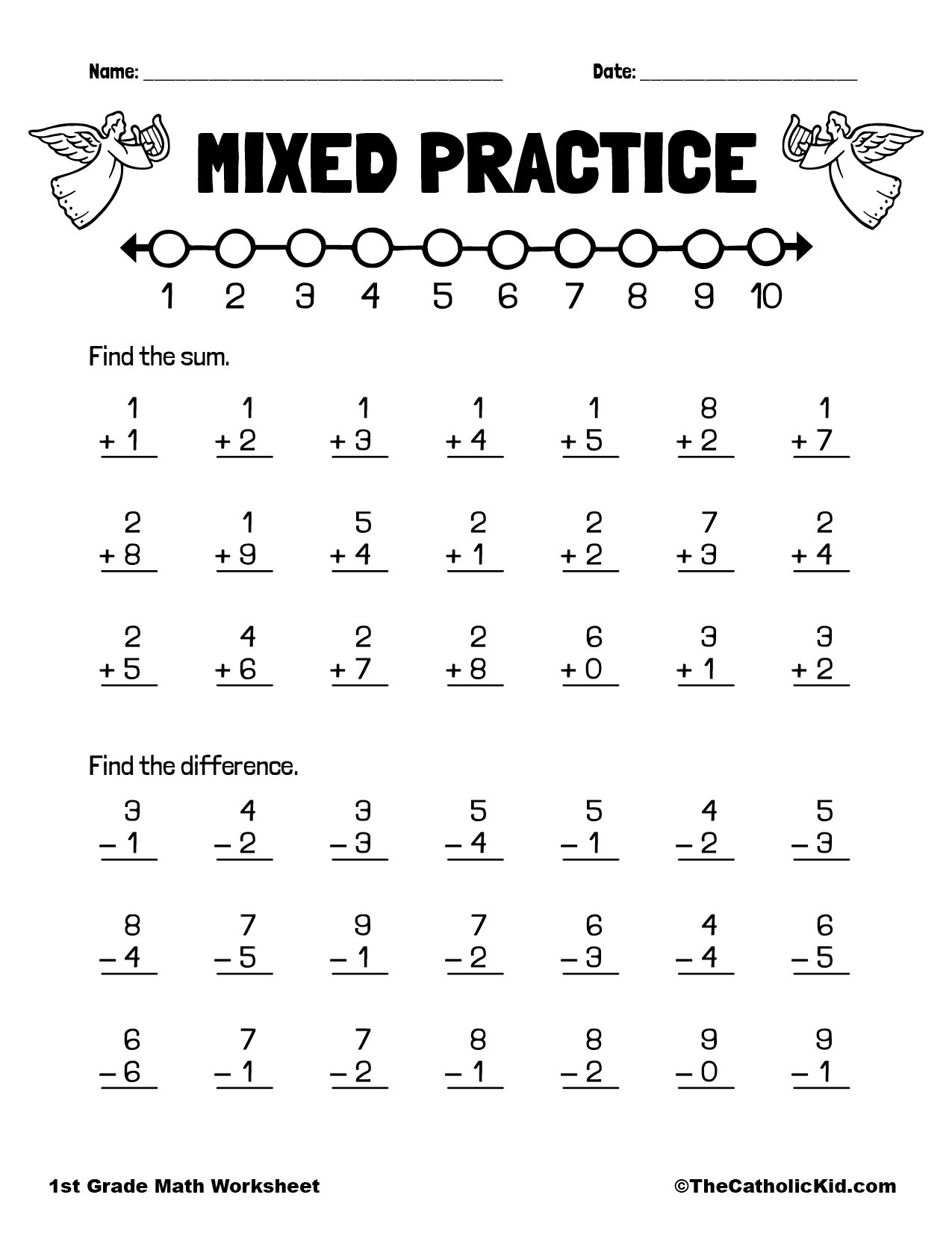 Addition U0026 Subtraction 1st Grade Math Worksheet Catholic 