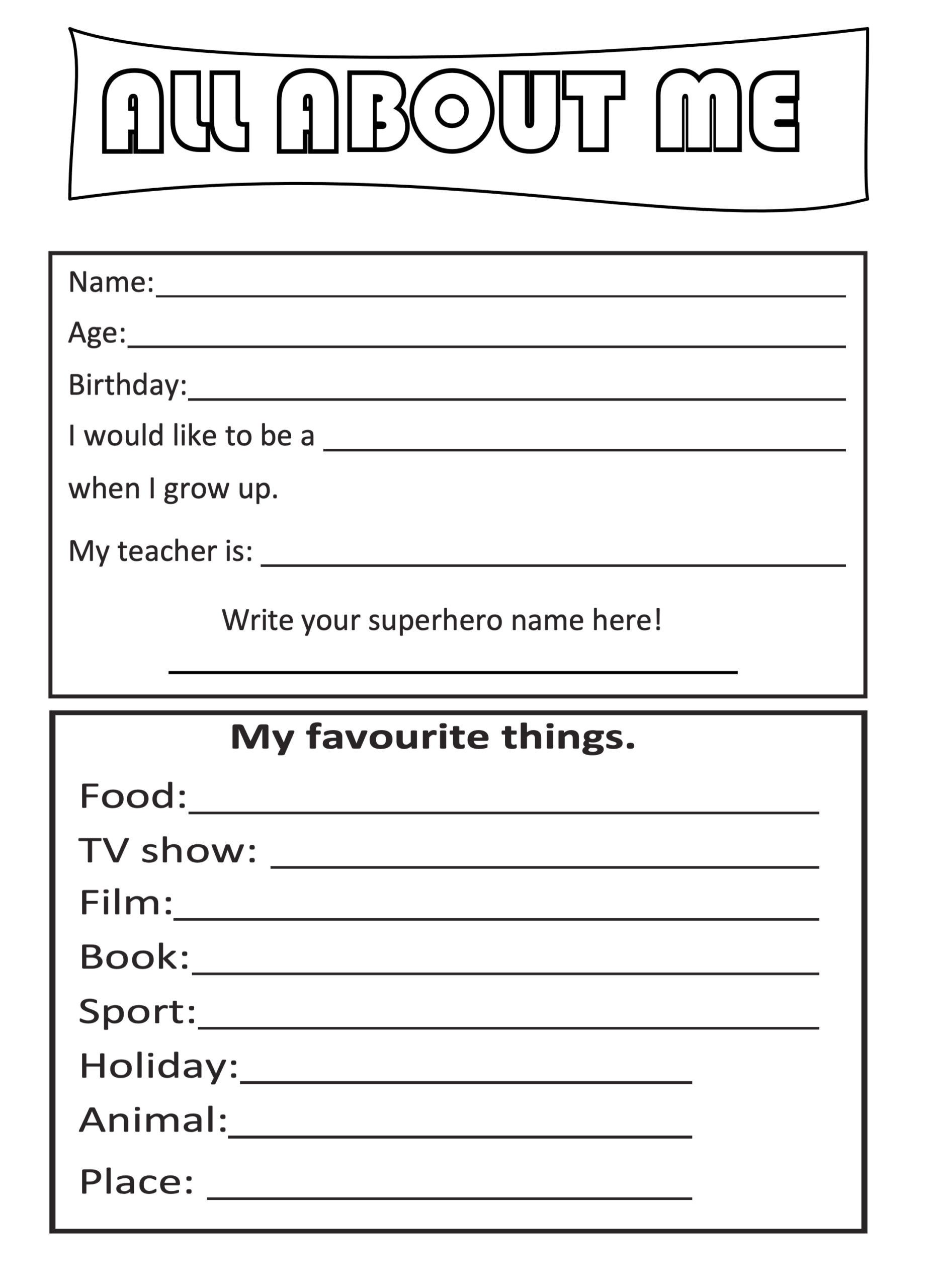 Back To School All About Me Life Skill Worksheets Made By Teachers