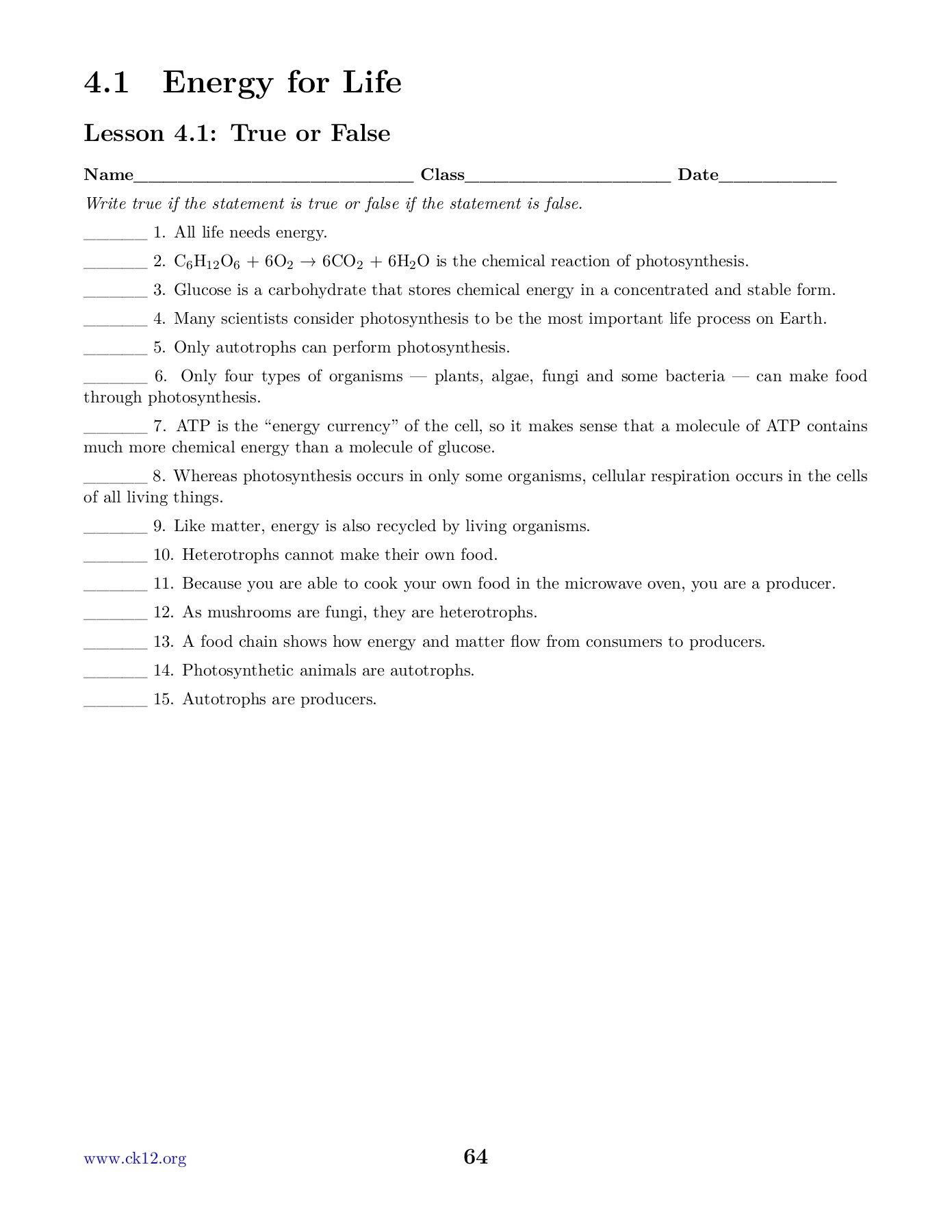 Chapter 4 Photosynthesis And Cellular Respiration Worksheets