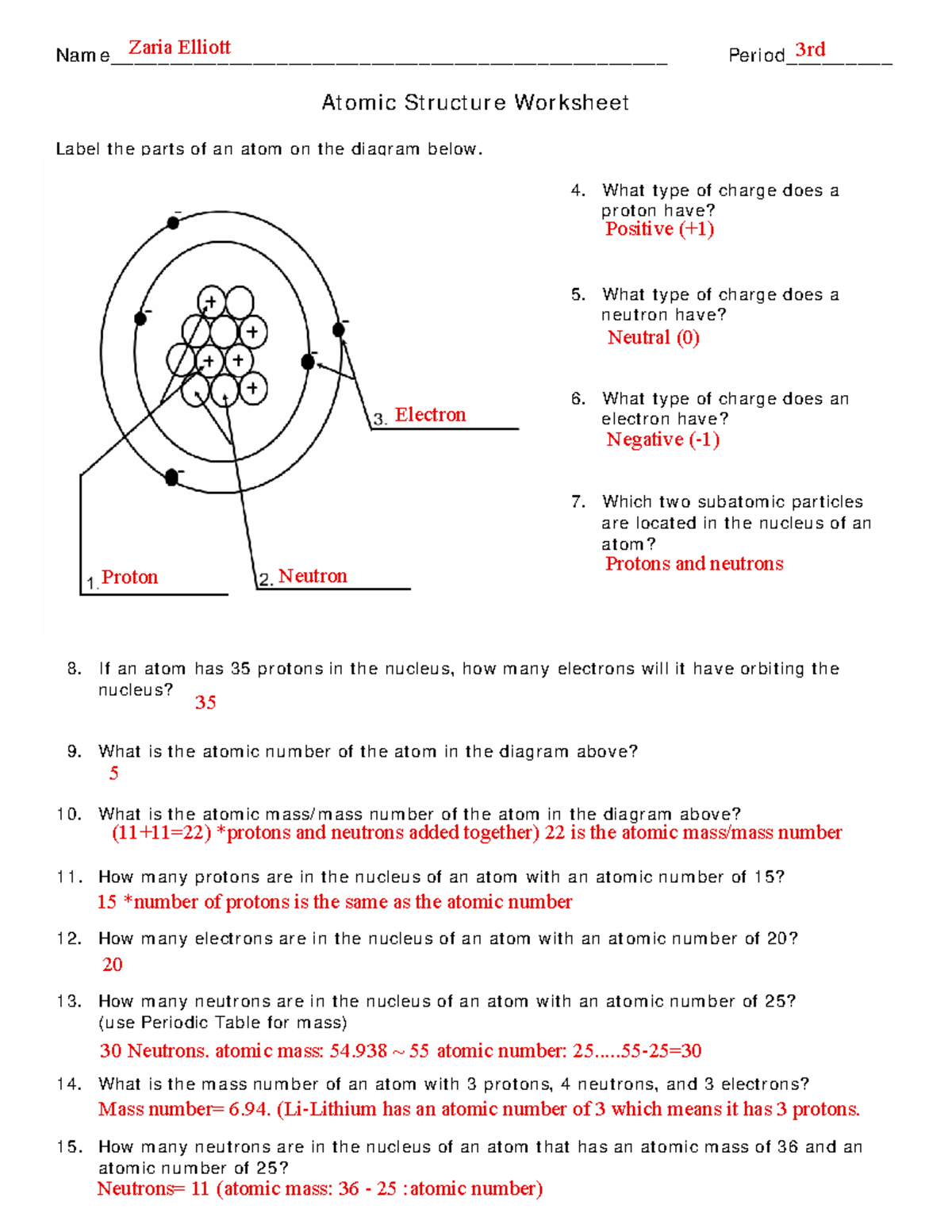 Chemistry 1 WK 2 Atomic Structure Worksheet U0026 Answers Studocu