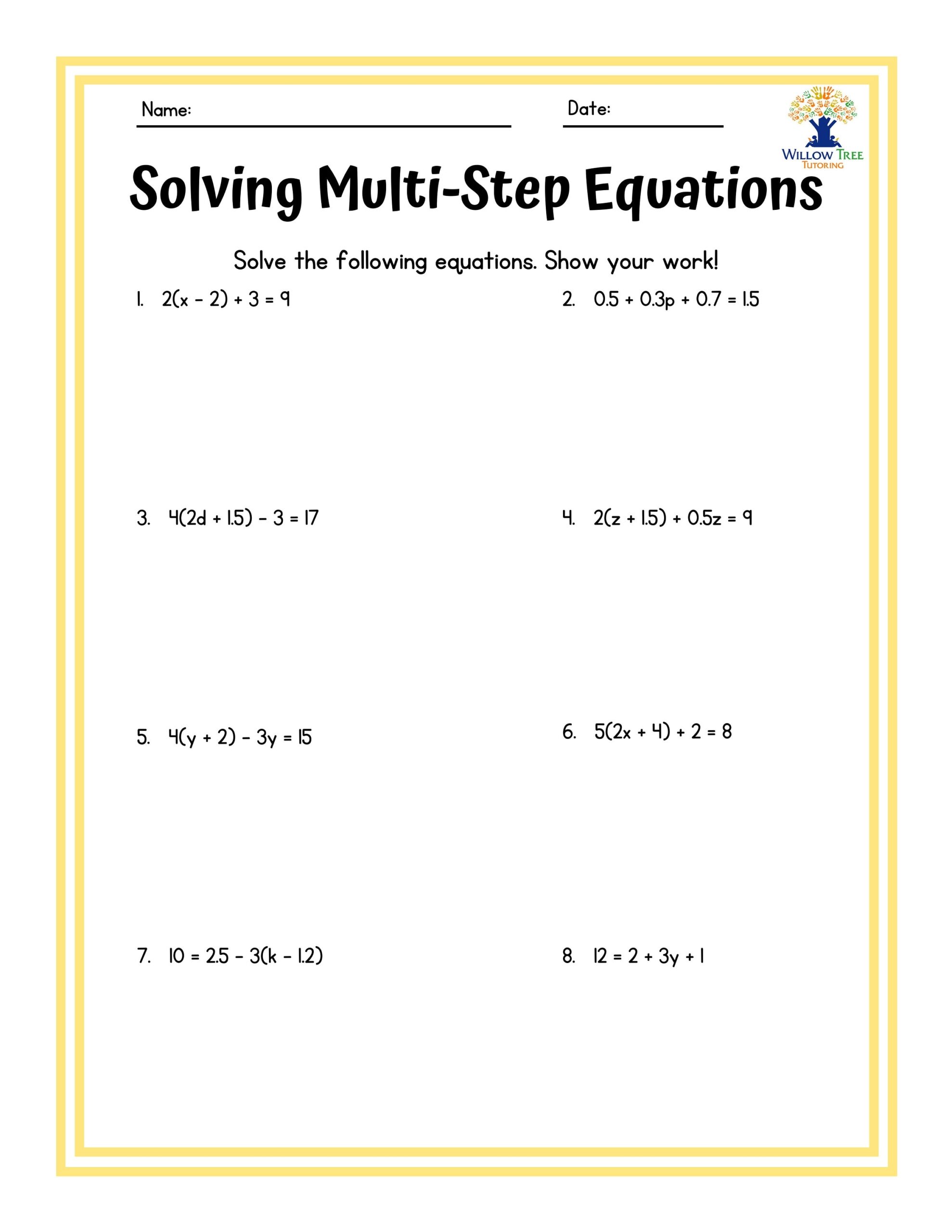 Colorful Solving Multi step Equations Tiered Worksheets Etsy Israel