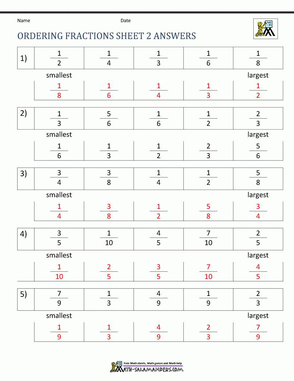 Comparing Fractions Worksheet
