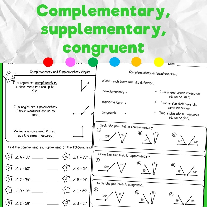 Complementary Supplementary And Congruent Made By Teachers