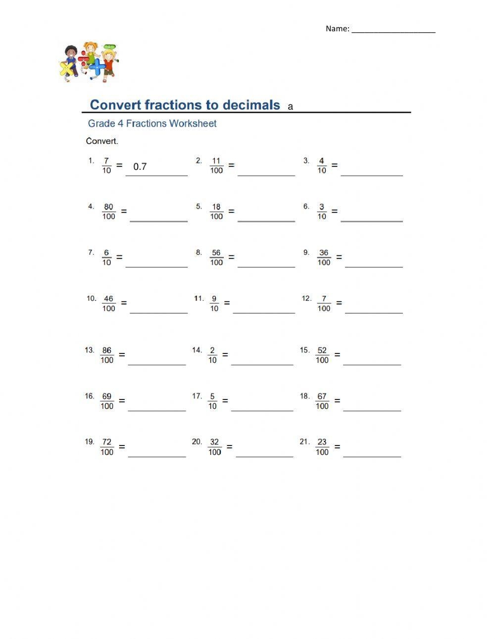 Convert Fractions To Decimals Interactive Worksheet Live Worksheets Worksheets Library