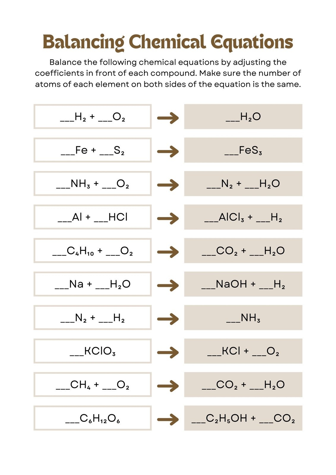Customize 13 Balancing Chemical Equations Worksheets Templates 