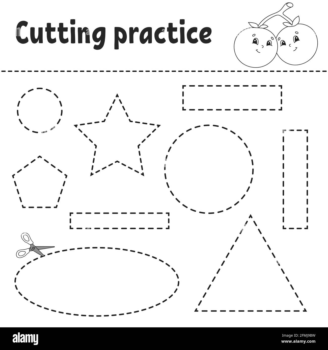 Cutting Practice For Kids Education Developing Worksheet Activity Page With Pictures Game For Children Isolated Vector Illustration Funny Charact Stock Vector Image U0026 Art Alamy